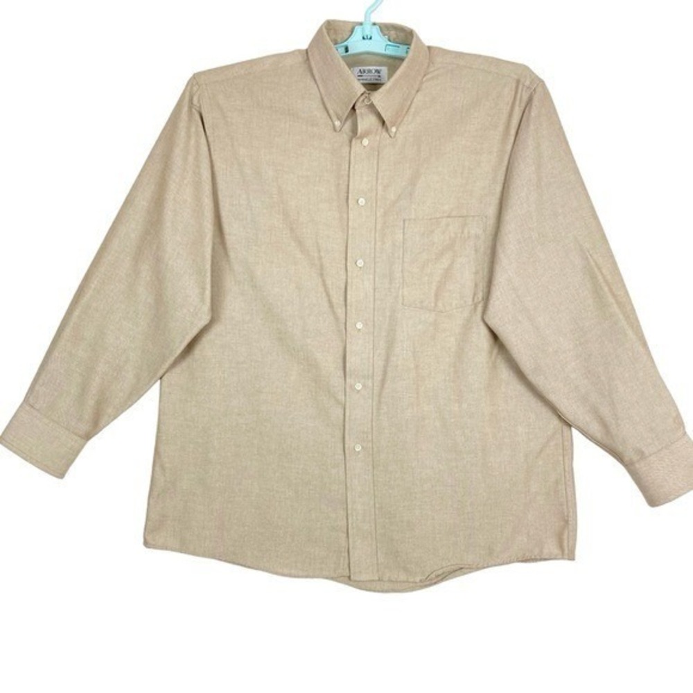 Arrow Men's Casual Shirt Size 16.5-32/33 Long Sleeve Button Beige Cotton Blend